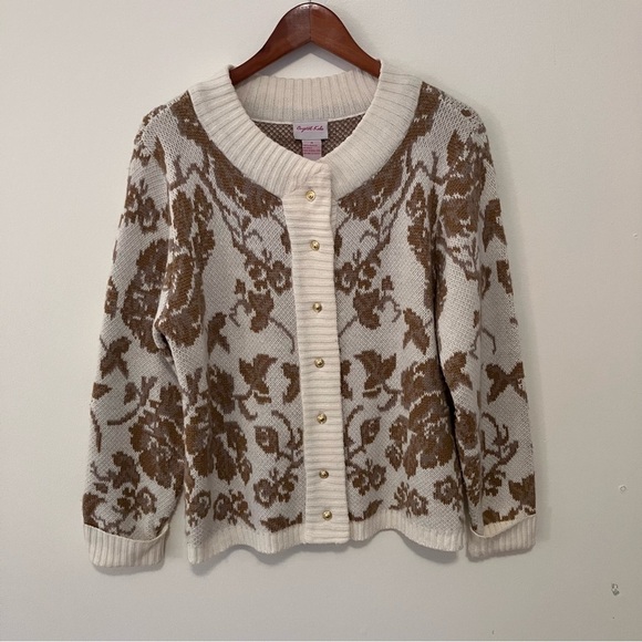VTG Women’s Crystal Kobe Sz. M Acrylic Cardigan Floral Cottagecore Old Money - Picture 2 of 6